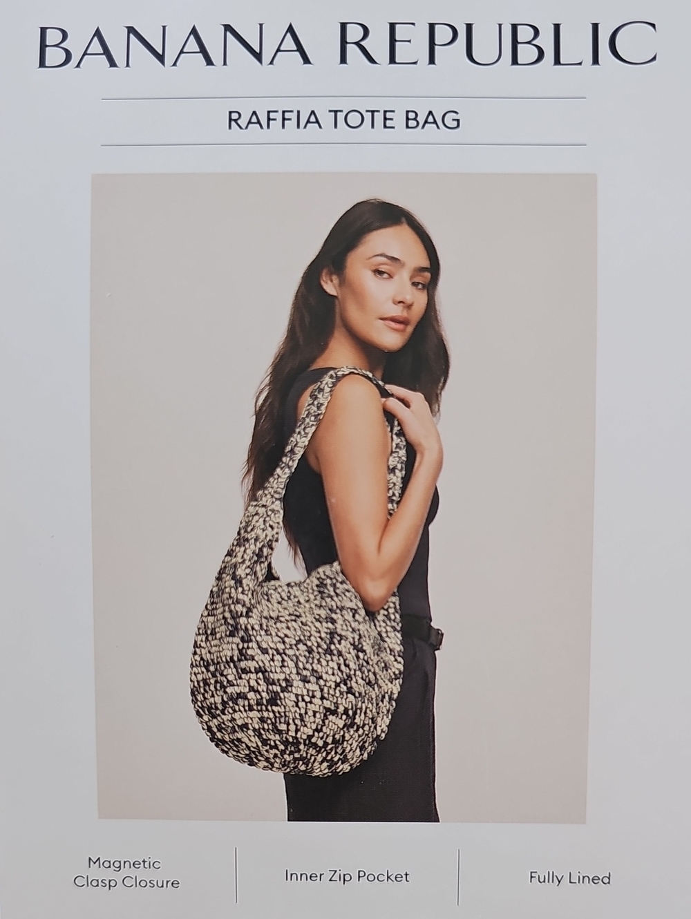 Banana Republic Black & Natural Woven Raffia Shoulder Tote